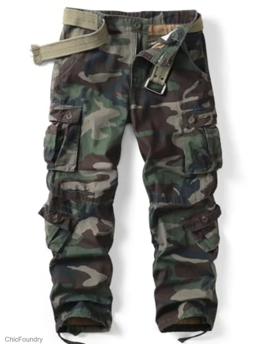 Men's Camo Cargo Pants Cotton Military Tactical Work Pants with 8 Pockets